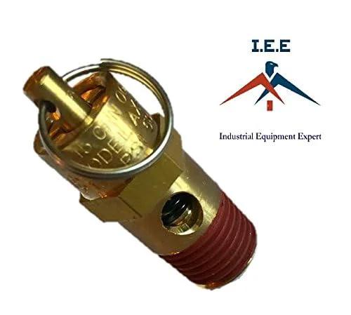 Close-up of 1/4 Inch NPT Air Compressor Safety Relief Valve 150 PSI Brass Pop Off Tank Valve With Corrosion Resistant Brass Forging