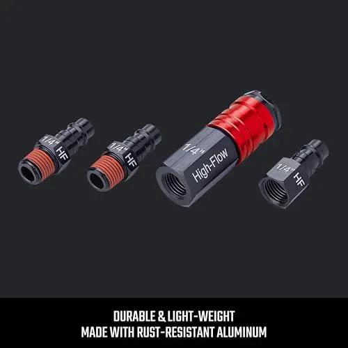 High Flow Aluminum Air Fittings Kit, Four Piece Set With One Quarter Inch NPT Threads, Big Bore For Maximum Airflow
