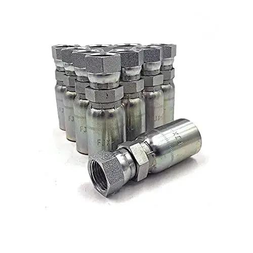 10 Pack FJX 08 08 Half Inch Hose To Half Inch JIC Thirty Seven Degree Female Hydraulic End Swivel Crimp Fitting