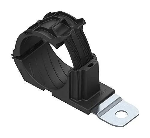 Black HellermannTyton 15101673 Ratchet P Clamp with 1.38-2.01 inch diameter for wire harness routing, 0.26 inch hole