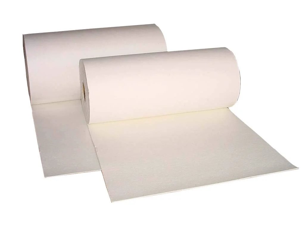 High Temperature Ceramic Fiber Paper Roll For Kilns Stoves Furnaces And Glass Fusing One Eighth Inch Thick Forty Eight Inch Wide By Sixty Six Foot Long Super Lightweight Flexible Insulation Gasket Or Liner Chemical And Flame Resistant 2300 Degrees, showing white rolls of ceramic fiber paper.
