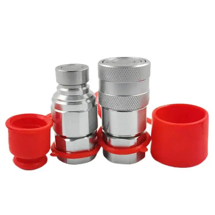 Flat Face Hydraulic Quick Connect Couplers Set For Skid Steer 3/4 NPT Thread With Dust Caps ISO16028