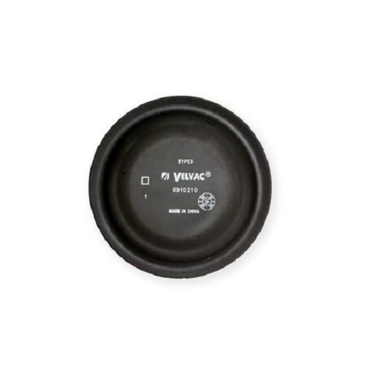 Top view of Velvac Heavy Duty Air Brake Diaphragm Type 30 8 Inch Diameter Gas And Oil Resistant Rubber Neoprene Blend with markings