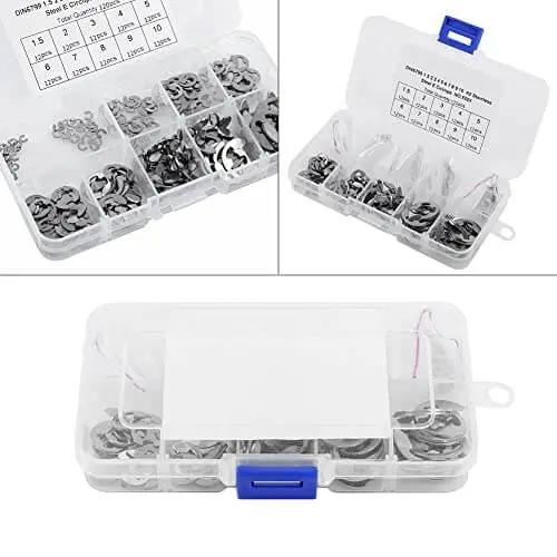 120Pcs 10 Size 304 Stainless Steel E Clip Assortment Kit With External Retaining Snap Rings Circlips For 1.5 To 10 Mm In Durable Plastic Storage Box Pro Grade Shop Must Have