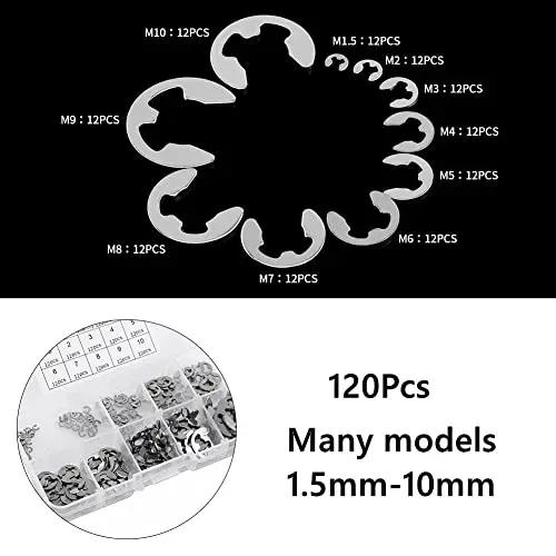 120Pcs 10 Size 304 Stainless Steel E Clip Assortment Kit With External Retaining Snap Rings Circlips For 1.5 To 10 Mm In Durable Plastic Storage Box Pro Grade Shop Must Have