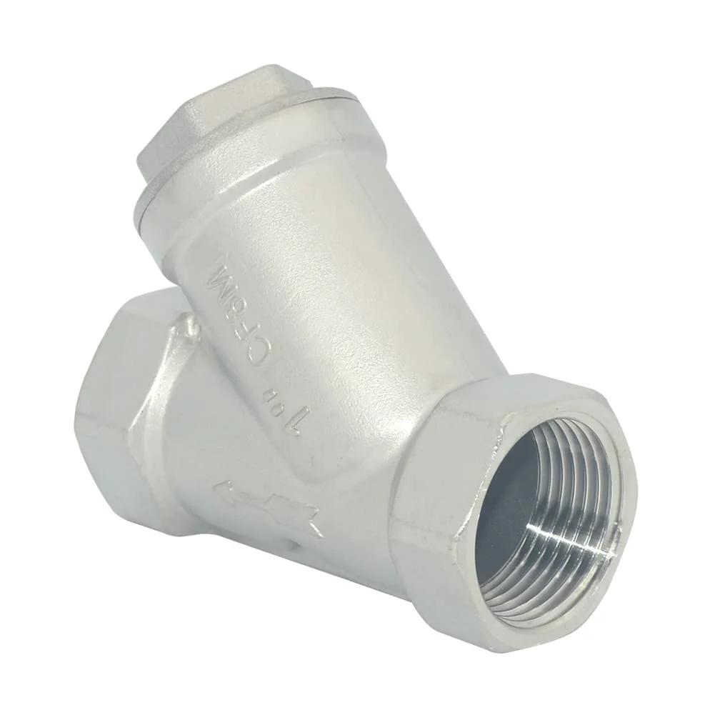 One Inch Heavy Duty Wye Strainer Mesh Filter Valve With 800 WOG Rating Y Spring Check NPT Female Port Stainless Steel SS316 CF8M Debris Protection For Water Gas Air And Corrosive Liquids, side view