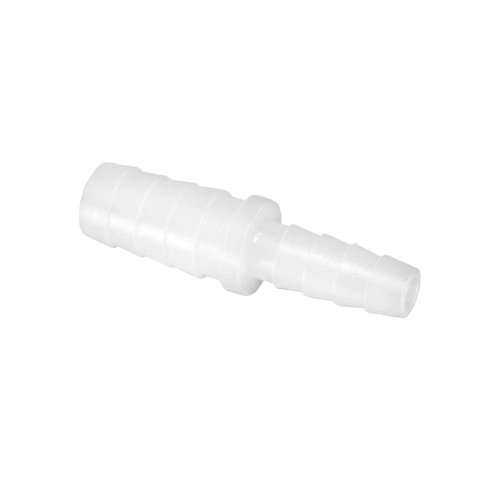 Plastic Hose Barb Reducer Fitting 3/8 to 1/4 Inch Barbed Reducing Union Adapter Splicer Joint Set Pack Of 2 Durable Easy To Install Leak Free Connections For Garden And DIY Tubing, white plastic adapter fitting