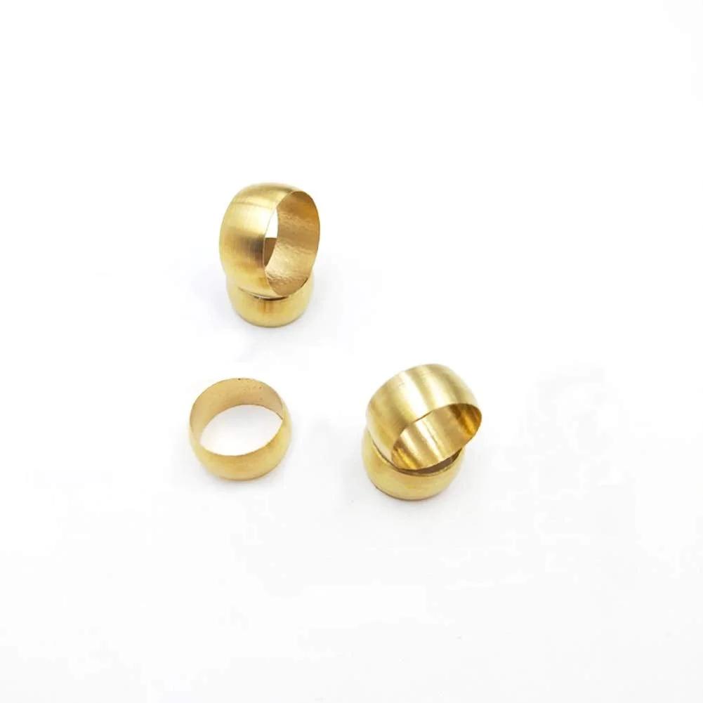 Brass compression sleeve ferrule kit for three eighths inch tube OD and ten millimeter OD tubing pack of forty, copper tone fittings.