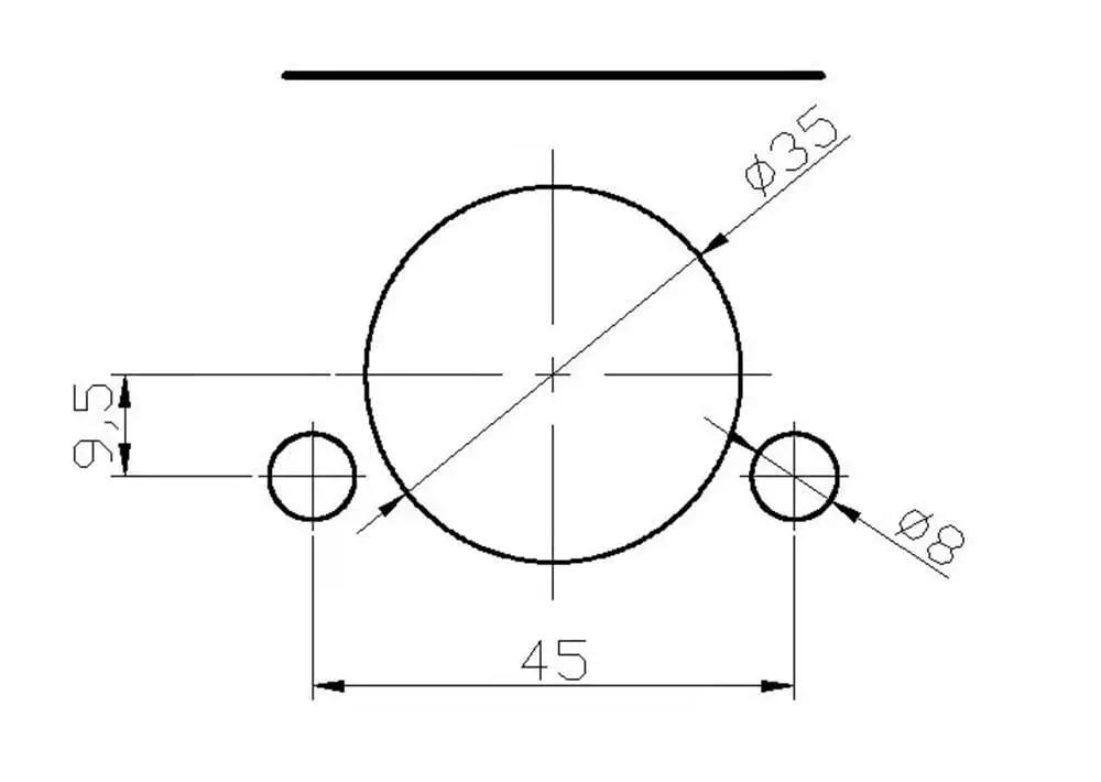 Technical drawing showing circle measurements Ø35, spacing 45, and depth 9.5, for Pneumatic Hinge Drilling And Insertion Machine For Doors