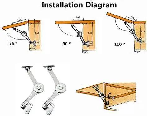 Heavy Duty Lid Stay Hinges For Cabinets And Toy Boxes, 110 Degree Folding Lid Support, Adjustable Weight illustrated in diagram.