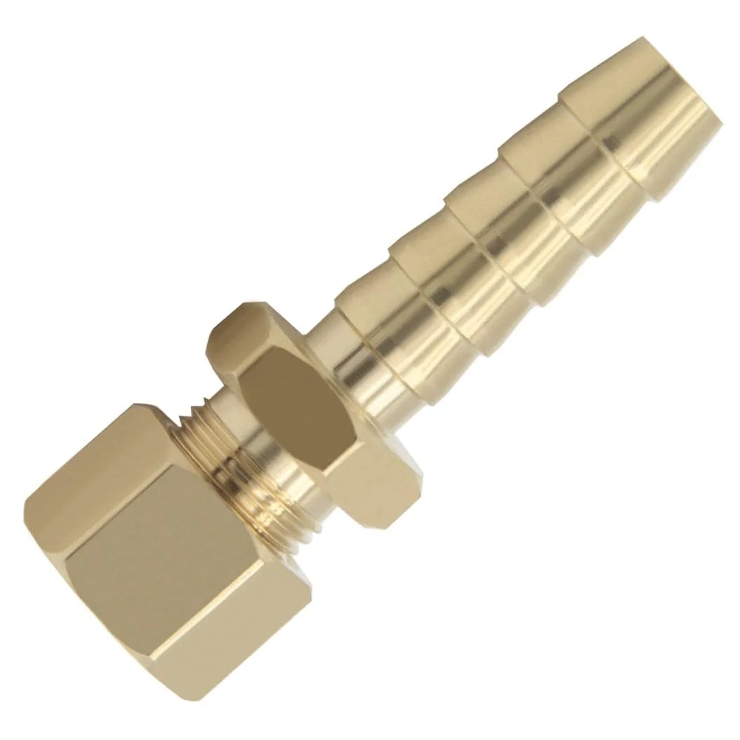 Brass Compression Fitting 5/16 Inch Tube OD to 5/16 Inch Hose Barb for Transmission Cooler and Fuel Line, side view