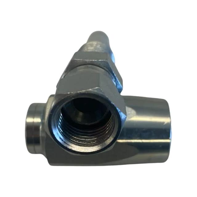 Front view of Three Eighths Inch Reusable Hydraulic Hose Fitting With Female JIC Thirty Seven Degree Flare For R2 And R16 Hoses Two Piece