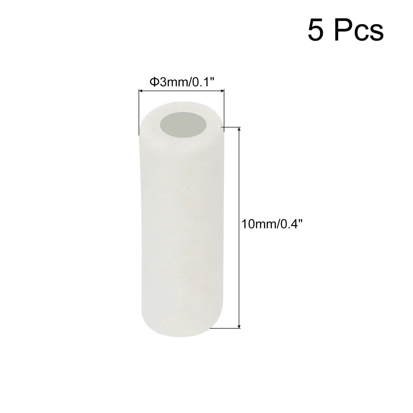 Five Pack Pro Grade High Temperature Ceramic Tube Insulators With 1mm Bore And 3x10mm Size For Wire Bundles, DIY Friendly, Heat Resistant Up To 1600 Celsius, 1000V Insulation, Corrosion Resistant Grey Ceramic Tubes shown with dimensions.
