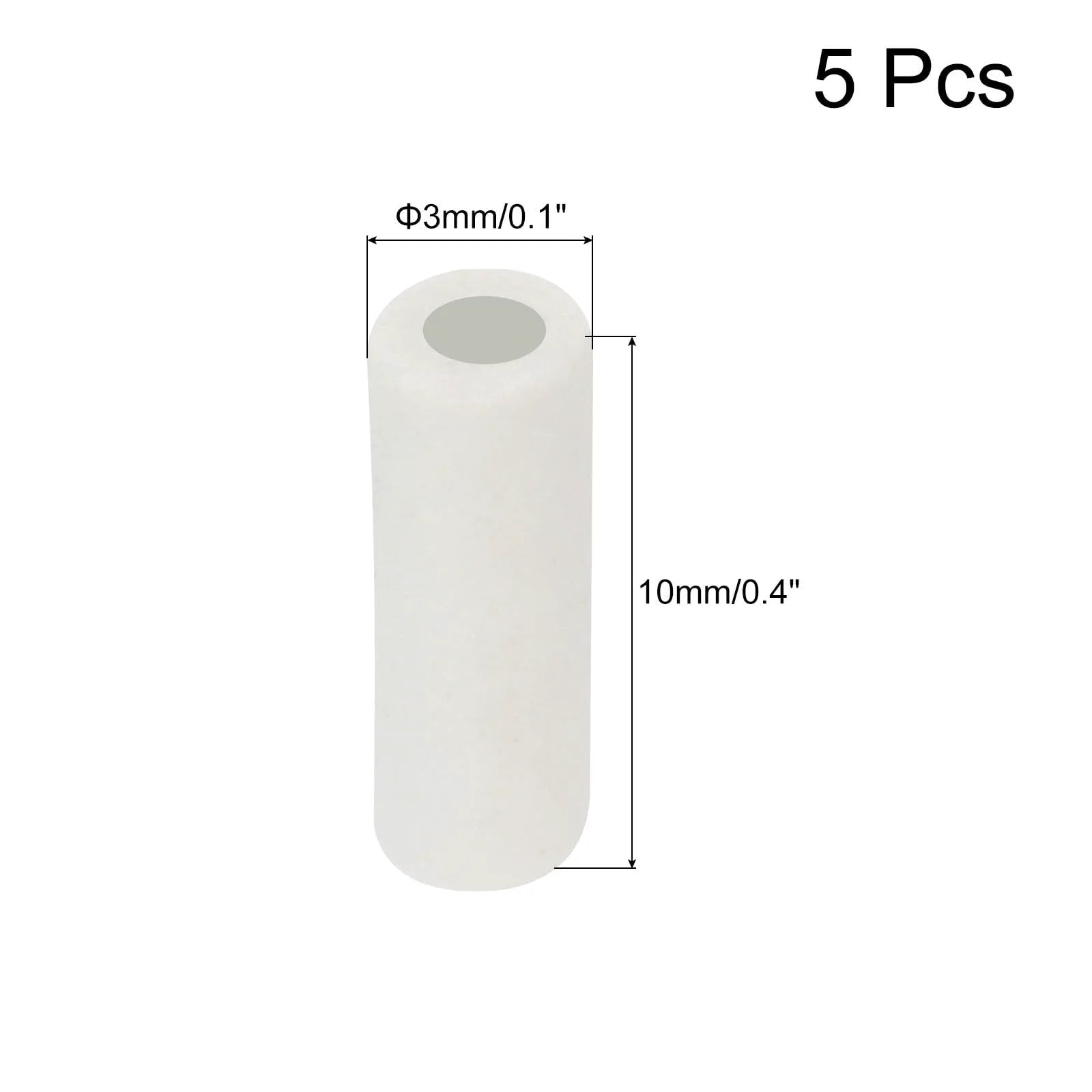 Five Pack Pro Grade High Temperature Ceramic Tube Insulators With 1mm Bore And 3x10mm Size For Wire Bundles, DIY Friendly, Heat Resistant Up To 1600 Celsius, 1000V Insulation, Corrosion Resistant Grey Ceramic Tubes shown with dimensions.