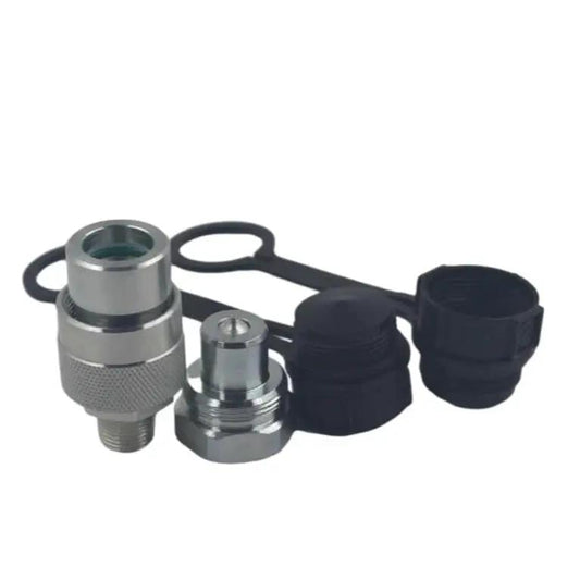 Heavy Duty One Quarter Inch NPT Hydraulic Quick Connect Set For Ten Thousand PSI High Pressure And High Flow With Two Couplers One Quarter Inch And Three Eighths Inch Plus Two Dust Caps Replaces Enerpac A 630