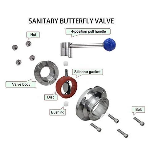 Exploded view of Premium Stainless Steel 304 Sanitary Butterfly Valve With Pull Handle For 1.5 Inch Tri Clamp Clover Tubing