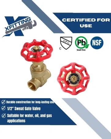 Half Inch Sweat Gate Valve For Water Oil And Gas WOG Rated Heavy Duty Durable Body Easy Sweat Connection 1 Piece