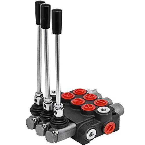 Three Spool Hydraulic Control Valve 11 GPM Double Acting Directional Valve for Tractors and Loaders with Cast Iron Body 3600 PSI