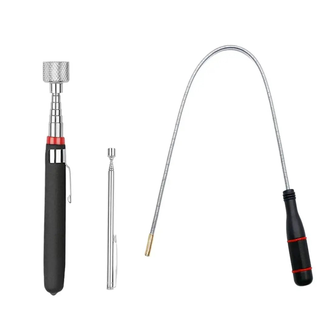 Three Pack Telescoping Magnetic Pickup Tool Set With A 15 Lb Magnet Reach From 7.2 To 30.7 Inches Plus An Extendable 1 Lb Magnet From 4.5 To 19.5 Inches And A 24 Inch Flexible Bendable Magnet Sweep Retriever For Easy Hidden Object Retrieval