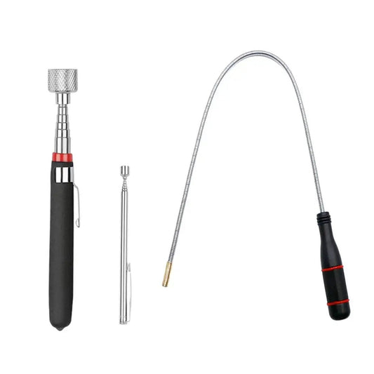 Three Pack Telescoping Magnetic Pickup Tool Set With A 15 Lb Magnet Reach From 7.2 To 30.7 Inches Plus An Extendable 1 Lb Magnet From 4.5 To 19.5 Inches And A 24 Inch Flexible Bendable Magnet Sweep Retriever For Easy Hidden Object Retrieval