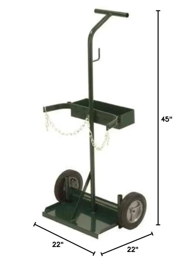 Front view of Welding Cylinder Hand Truck 45in High 22in Wide With 8in Semi Pneumatic Wheels and chain support
