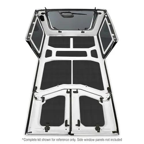 Boom Mat Black Sound Deadening Headliner For Jeep Wrangler JL 2018 Up Custom Fit shown inside hard top, full kit view.