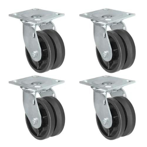4 Inch By 2 Inch V Groove Wheel Swivel Caster Set With Plate Size Four And One Half By Six And One Quarter Inches Heavy Duty 700 Lb Per Caster 2800 Lb Per Set Pack Of Four For Industrial Carts Dollies And Material Handling