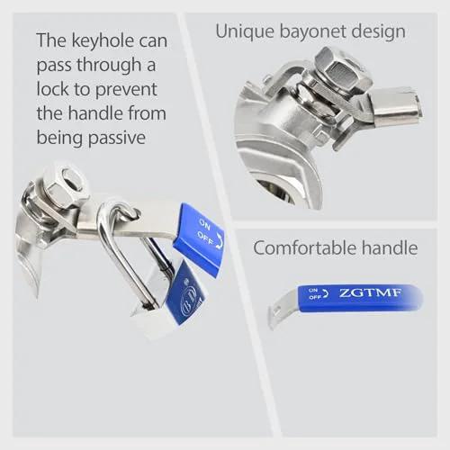 Workhorse Three Quarter Inch 304 Stainless Steel Full Port Ball Valve NPT Female To Female With Blue Vinyl Handle Locking Device for Water Oil and Gas, featuring unique bayonet design and comfortable handle.