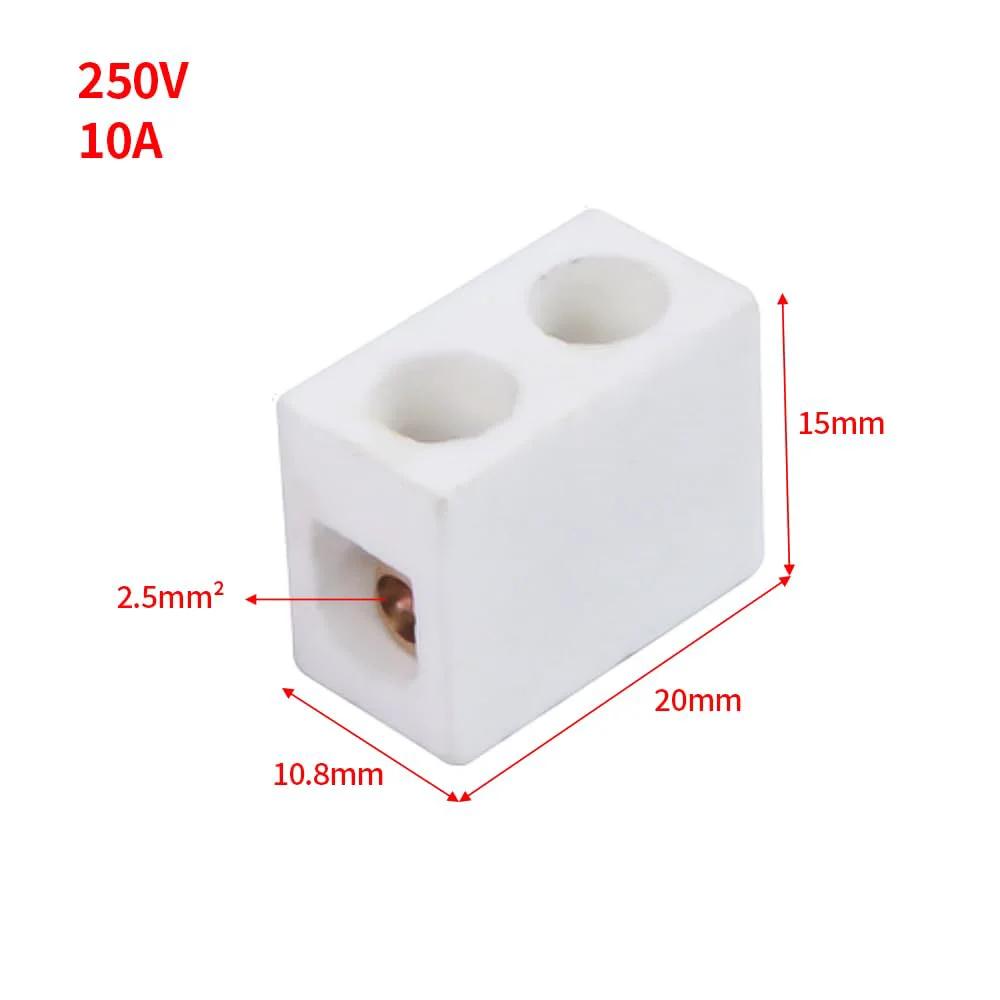 One Way Ceramic Terminal Block 10A 250V High Temp Porcelain Connector With 2.5mm Inlet For Electric Wire Cable 20 Pack Copper Contacts