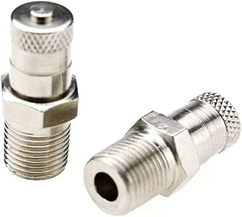 Two Pack Schrader Tank Valve 1/8 Inch BSPT Thread, 25mm Port, silver metal valves for air compressors, vehicles, and pressure tasks.
