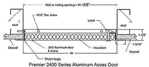 Diagram of Premier 2400 Series Aluminum Access Door with Keyed Latch 24x24 Insulated for Wall or Ceiling Mounting