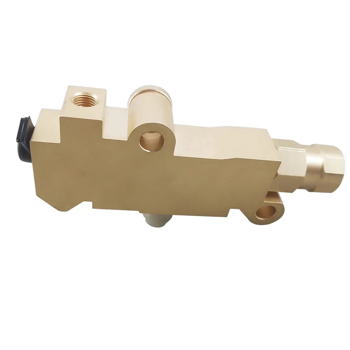 Side view of PV2 Brass Brake Proportioning Valve for GM Classic Cars and Trucks Disc Drum Front to Rear Balance Compatible With Connector 172-1353 Fits Most Dual Reservoir Master Cylinders Street Ready Durable Brass Valve.