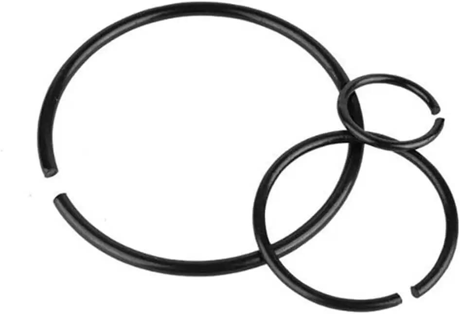 Round Wire Snap Rings Set Of 10 For Shafts And Holes 2mm Wire Diameter Spring Steel Retaining Circlips Fits OD 14mm To 113.5mm, shown in varying sizes