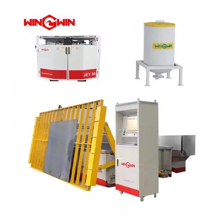 Waterjet cutting machine with electronic shift proximity sensor assembly, Flow KMT intensifier pump parts visible