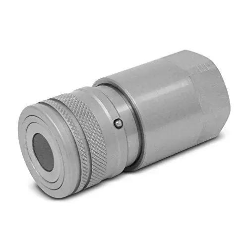 Flat Face Quick Connect Couplers For Skid Steer Half Inch NPT Thread High Flow Two Sets With Dust Caps, metal coupler close-up