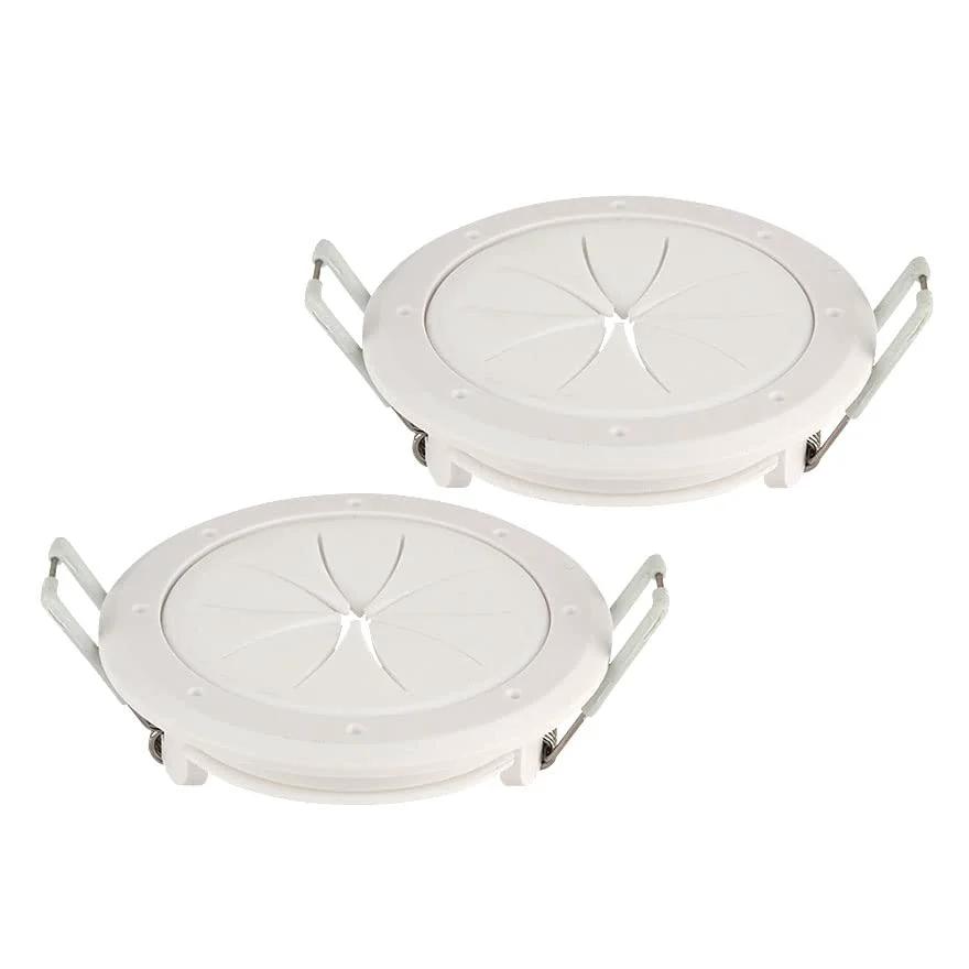 White Two Inch Cable Pass Through Port Pair With Spring-Lock, Durable Plastic Rubber Construction For Clean Cable Management, Requires Two And A Half Inch Hole, Inner Diameter Two Inches, Pack Of Two
