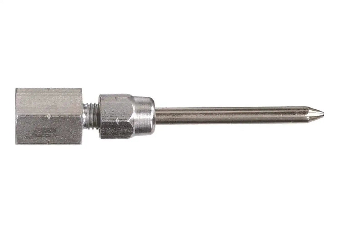 Side view of Needle Nozzle Accessory For Handheld Grease Guns With Hardened Steel Tip 1/8 Inch Female NPT, 2.76 Inch Length.