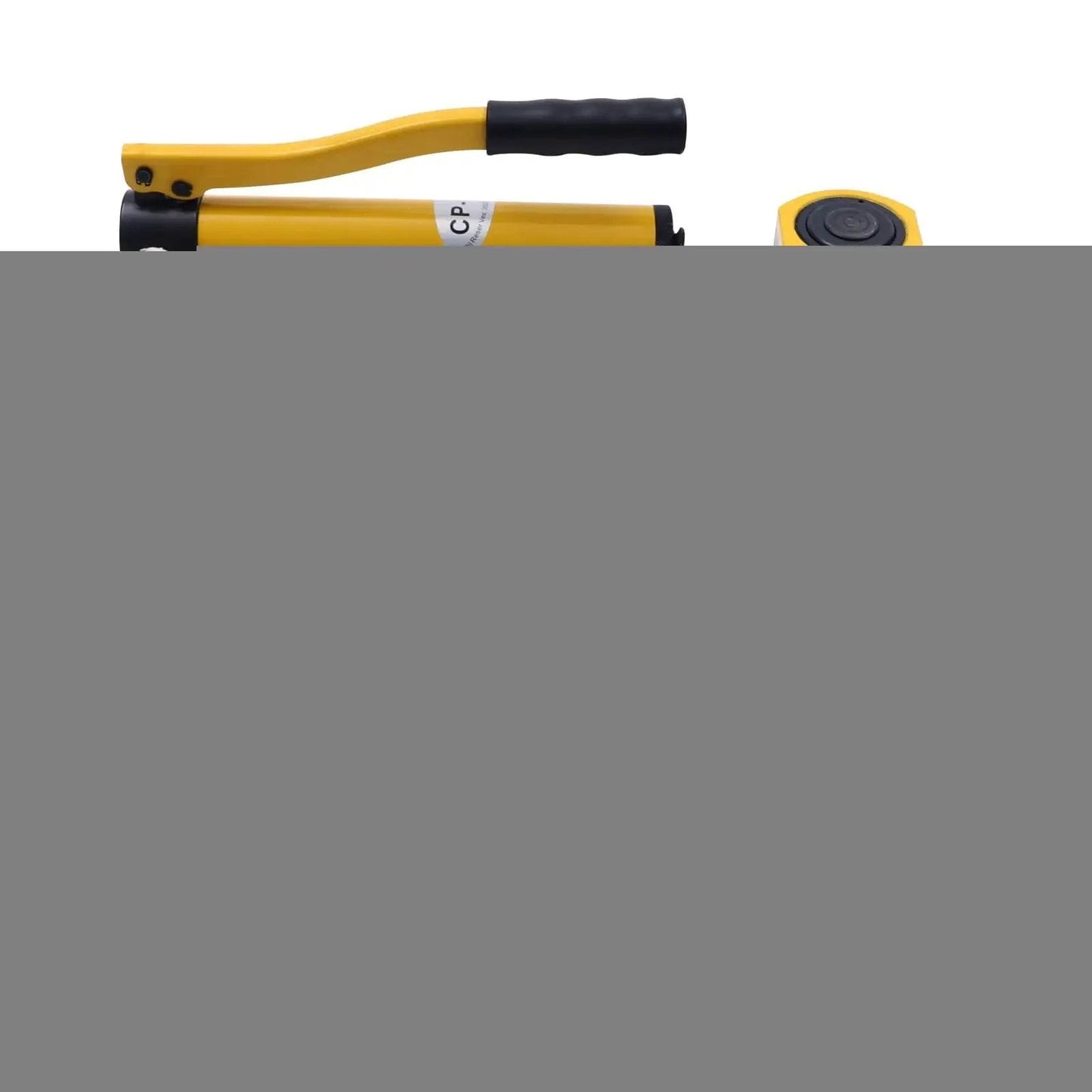 Top view of a yellow 20 Ton Manual Hydraulic Jack Low Profile With Multi Section Lift For Cars, pump handle visible.