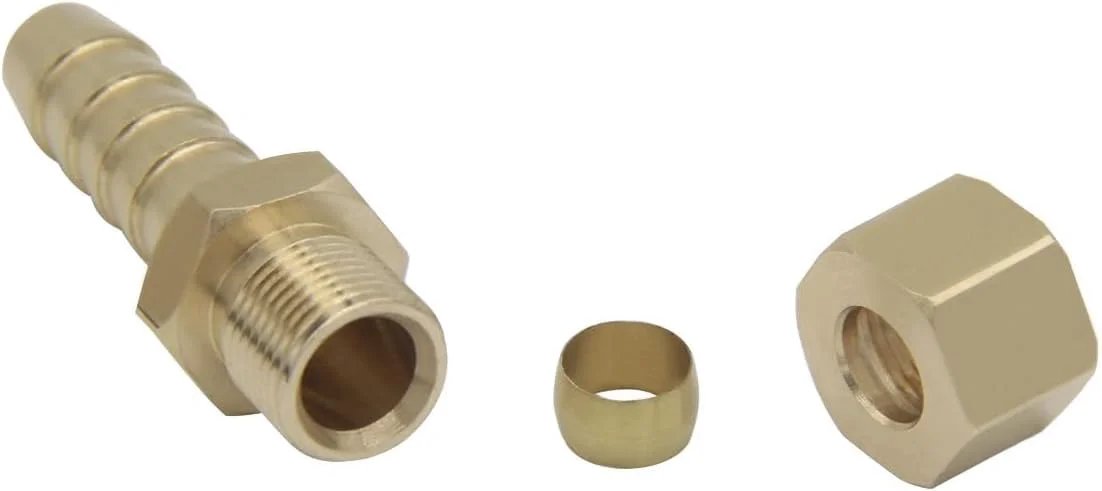 Brass Compression Fitting 5/16 Inch Tube OD to 5/16 Inch Hose Barb for Transmission Cooler and Fuel Line, pieces included