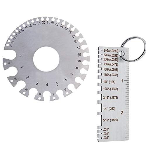 2 Pack Stainless Steel Welding Gauge Kit for Sheet and Wire Thickness - Dual-Sided Round Wire Gauge 0-36 AWG and SAE, Cable and Metal Sheet Gauge, Workhorse Precision Measurement Tool