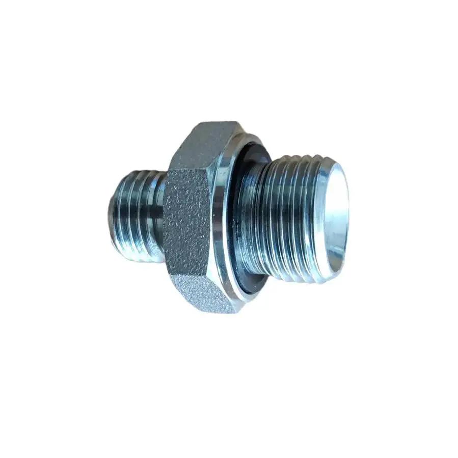 Heavy Duty Hydraulic Hose Fitting Adapters for Excavator Built Tough, 2Pcs 14H to 18ED Threaded Pipe Connector, 1.5mm Port, metal adapter side view