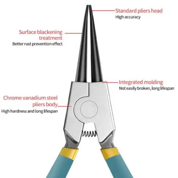 Close-up of 7 Inch Snap Ring Pliers Set 4 Piece Heavy Duty Retaining Ring Pliers Kit for Internal and External Circlips.