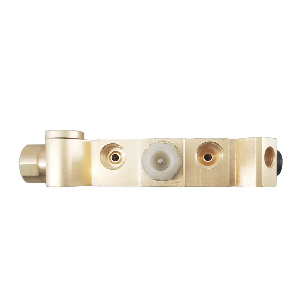 Front view of PV2 Brass Brake Proportioning Valve for GM Classic Cars and Trucks Disc Drum Front to Rear Balance Compatible With Connector 172-1353 Fits Most Dual Reservoir Master Cylinders Street Ready Durable Brass Valve