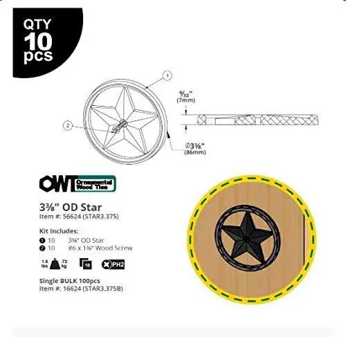 Diagram of Three And Three Eighths Inch Decorative Metal Star With Black Powder Coated Finish, pack analysis with screws