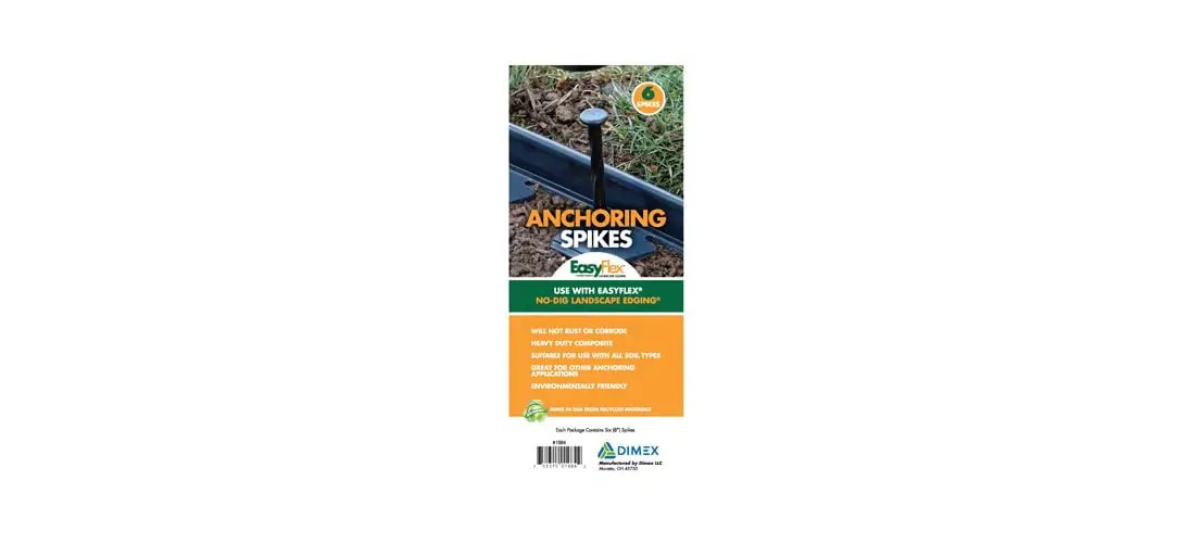 No Dig 8 Inch Nylon Spiral Landscape Edging Anchoring Spikes Pack Of 6 Black For Securing Edging And Landscape Fabric In Your Yard No Tools Needed Super Sturdy Weather Resistant Design By EasyFlex packaging