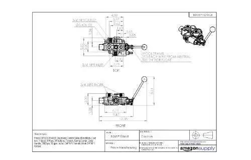 Technical drawing of Open Center Monoblock Directional Control Valve With 1 Spool 4-Way 3-Position for open-center systems.