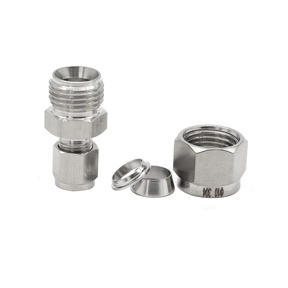 304 Stainless Steel Reducing Compression Tube Fitting Reducer Union One Quarter Inch To Three Eighths Inch Two Pack displayed separately