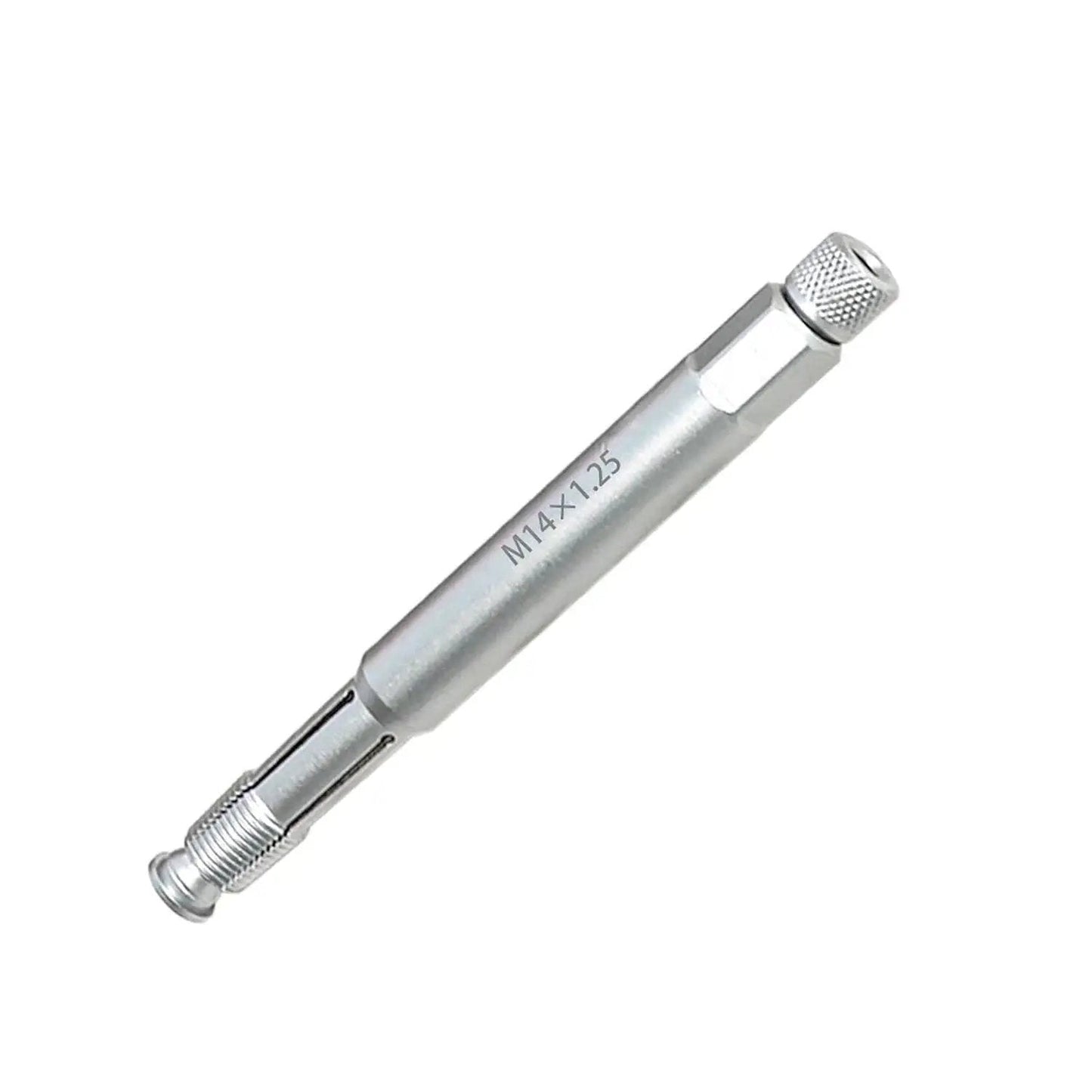 Back Tap Spark Plug Thread Repair Tool For M14x1.25 Threads Prevents Shavings, shown in steel with M14x1.25 marking.