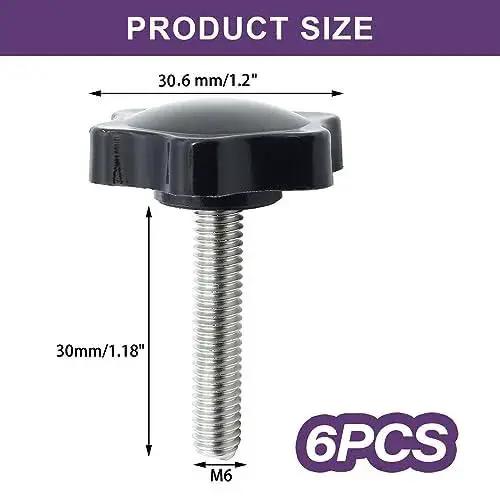 Six Pack M6 30mm Thread Star Knobs Hex Clamping Handles For Umbrella Base with size dimensions