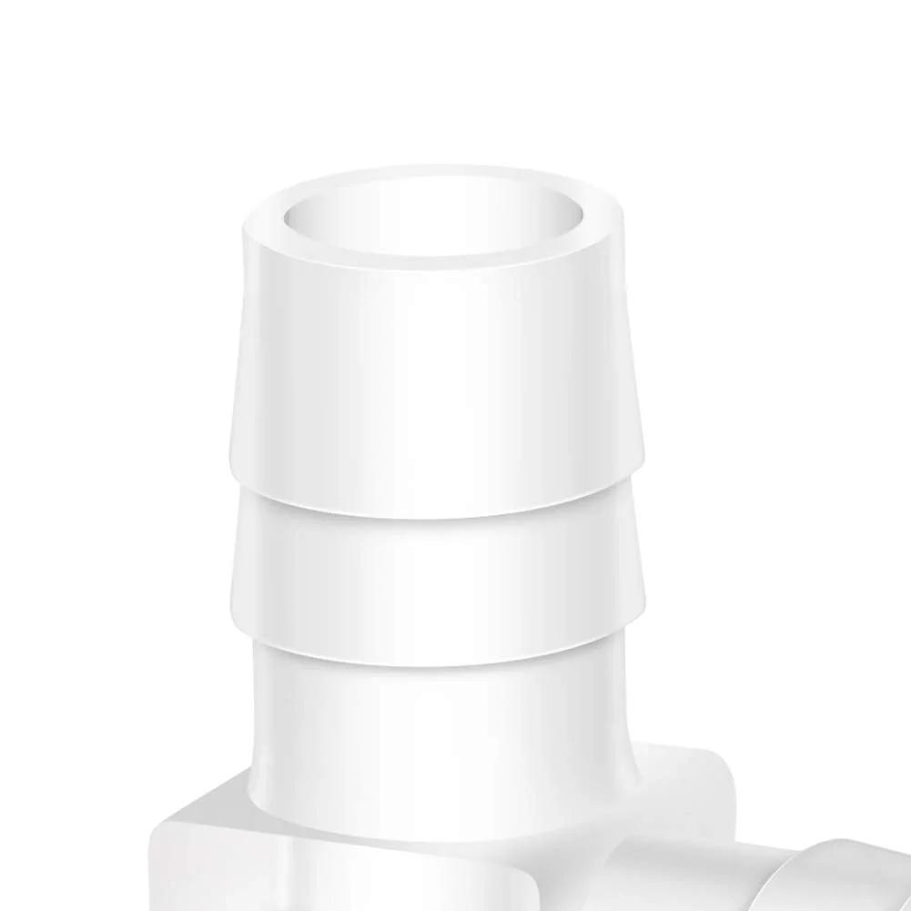 Close-up of Three Eighths Inch Hose Barb 90 Degree Elbow L Fitting Plastic Two Way Equal Barbed Joint Splicer Mender Union Adapter Hose Fitting